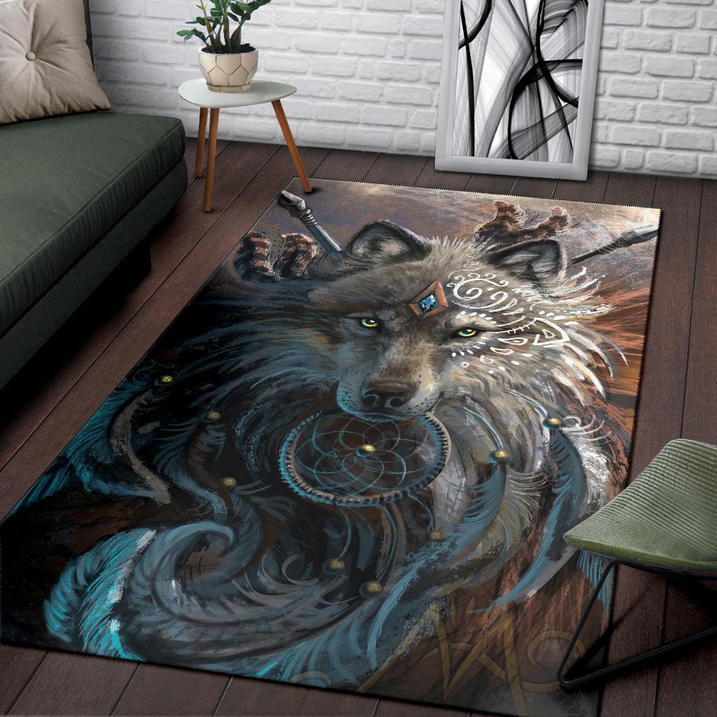 Wolf Warrior Native American Area Rug LT10 - Wonder Print Shop