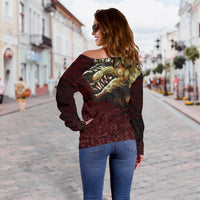 Viking Women's Off Shoulder Sweater - Fenrir On The Blood Moon Background RLT12 - Wonder Print Shop