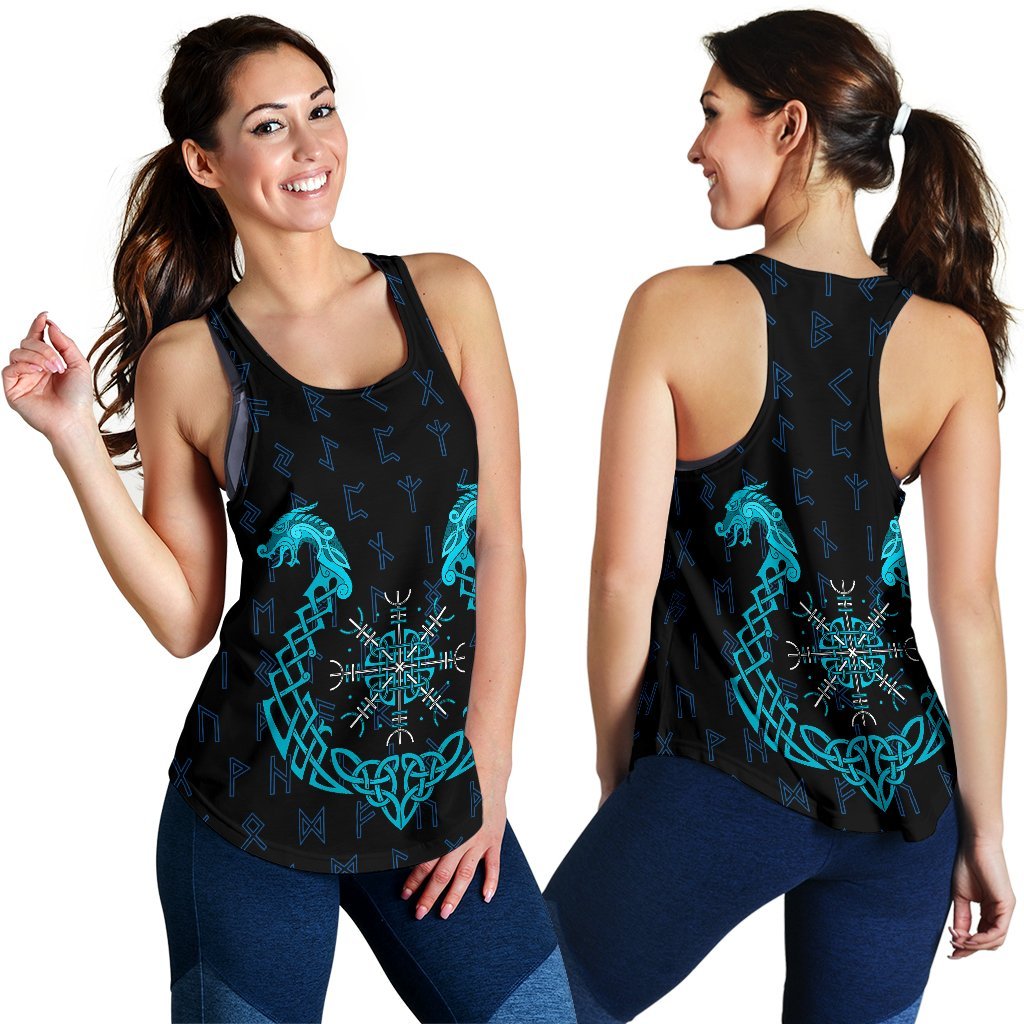 Viking Women's Racerback Tank, Aegishjalmur Helm Of Awe Blue Edition RLT12 - Wonder Print Shop