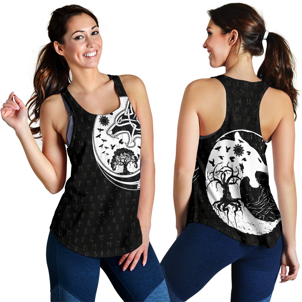 Viking Women's Racerback Tank, Skoll and Hati Rune Tattoo RLT12 - Wonder Print Shop