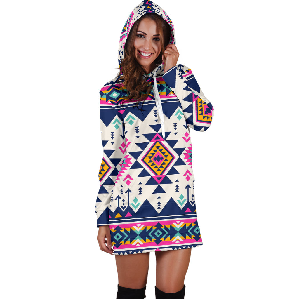 Pink Pattern Native American Hoodie Dress LT10 - Wonder Print Shop