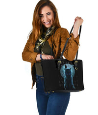Viking Small Leather Tote Bag, Fenrir Viking Wolf and Moon RLT12 - Wonder Print Shop