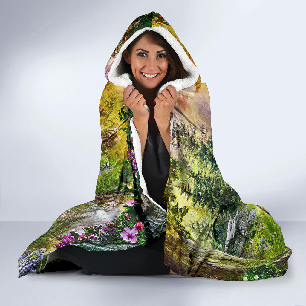 native-american-wolf-happiness-family-in-the-spring-forest-hooded-blanket