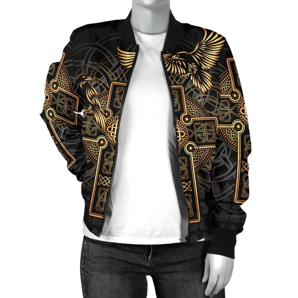 Viking Women's Bomber Jacket - Odin's Celtic Raven Tattoo RLT12 - Wonder Print Shop