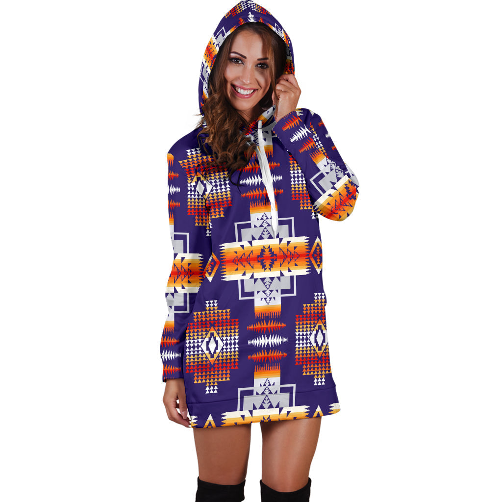 Purple Pattern Native American Hoodie Dress LT10 - Wonder Print Shop
