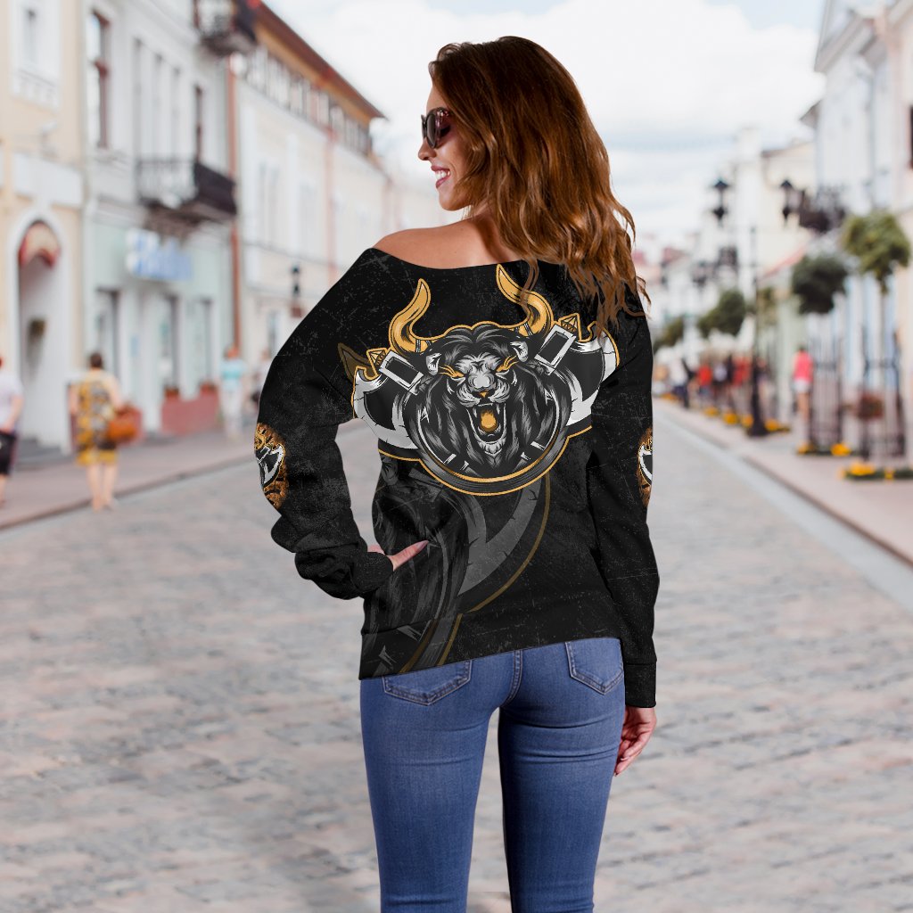 Viking Women's Off Shoulder Sweater Lion RLT12 - Wonder Print Shop