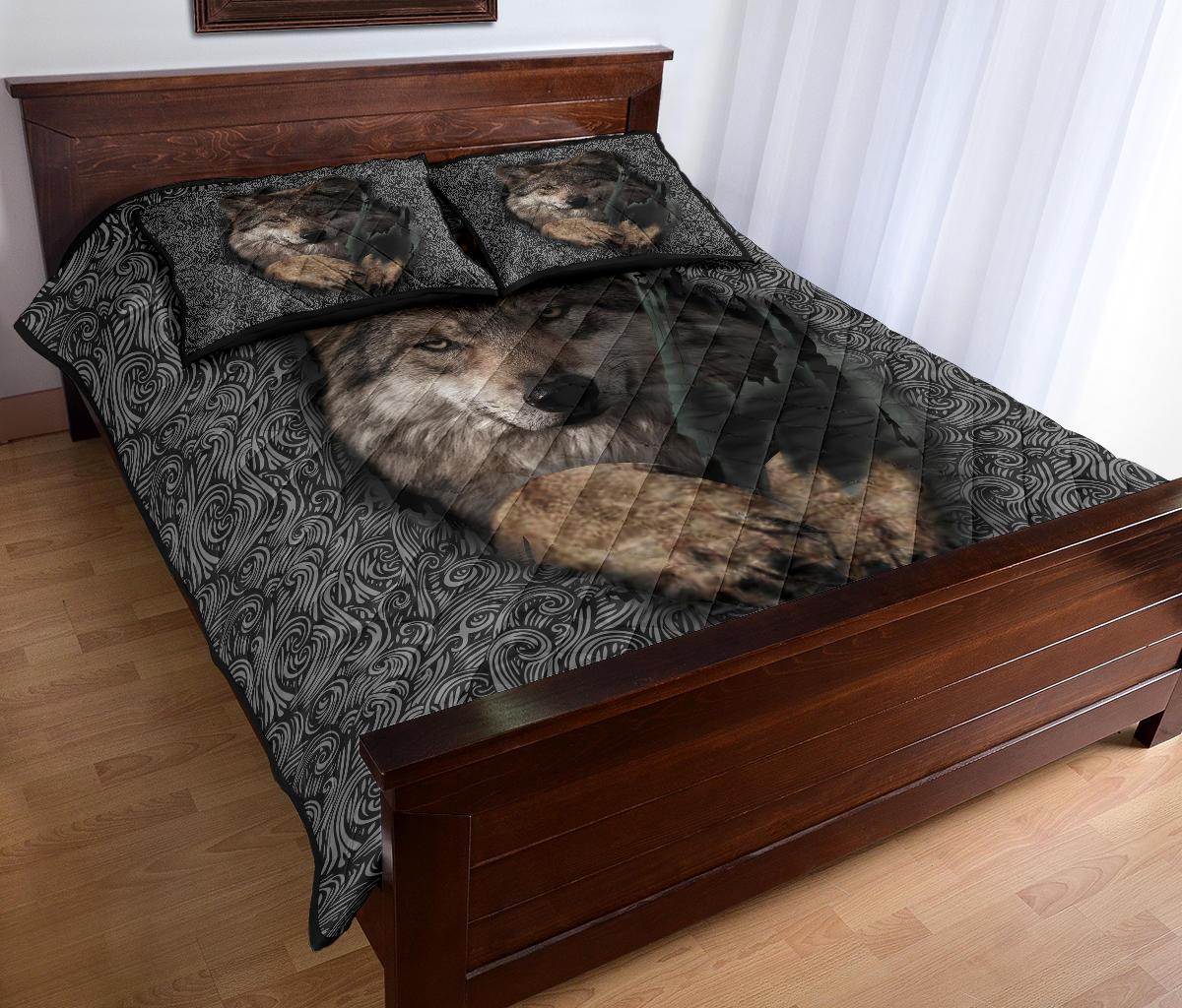 Gray Wolf Escape Native American Quilt Bed Set LT10 - Wonder Print Shop