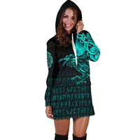 Viking Hoodie Dress The Raven Of Odin Rune Cyan RLT12 - Wonder Print Shop