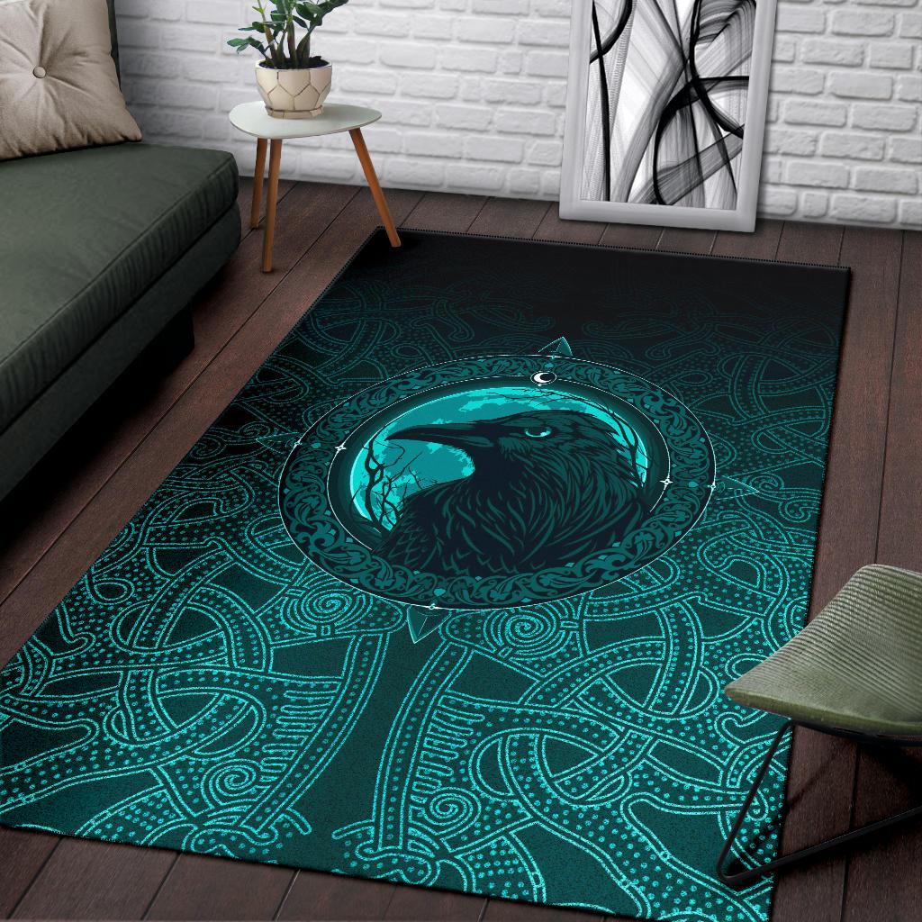 Viking Area Rug, Ethnic Odin Raven Cyan RLT12 - Wonder Print Shop