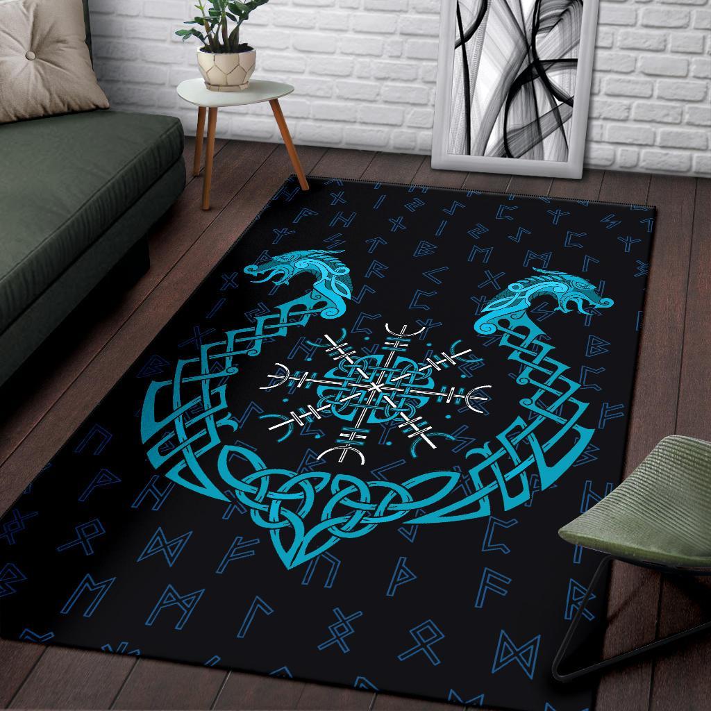 Viking Area Rug, Aegishjalmur Helm Of Awe Blue Edition RLT12 - Wonder Print Shop