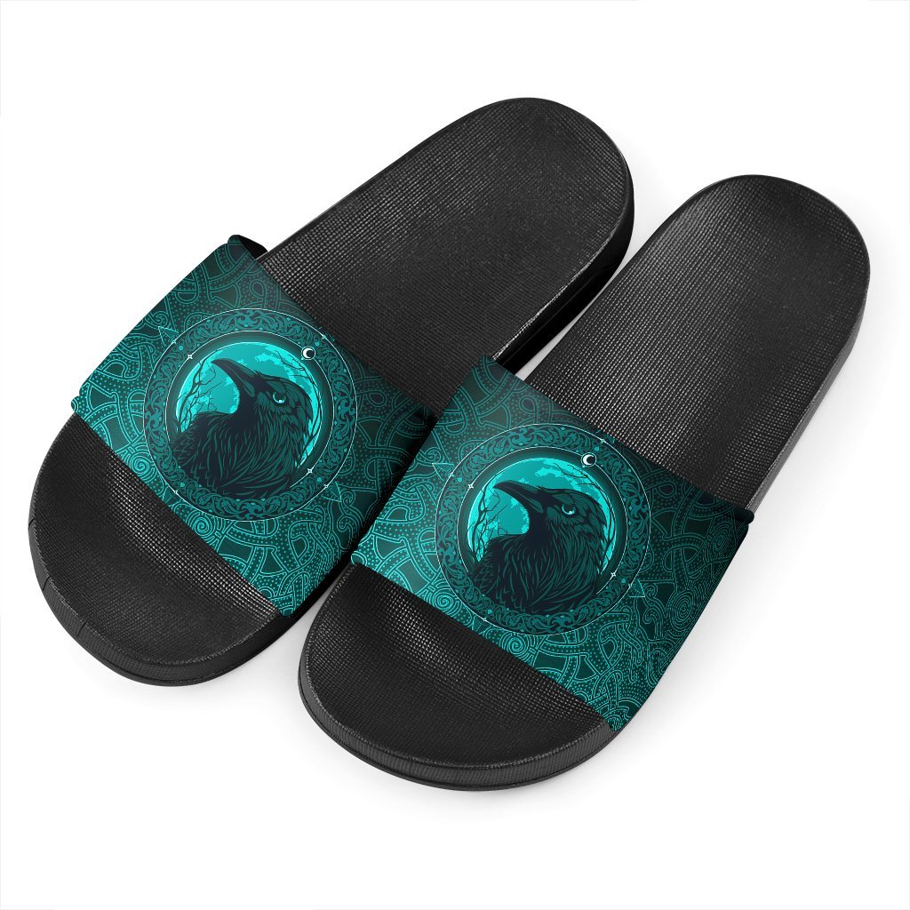 viking-slide-sandals-ethnic-odin-raven-cyan