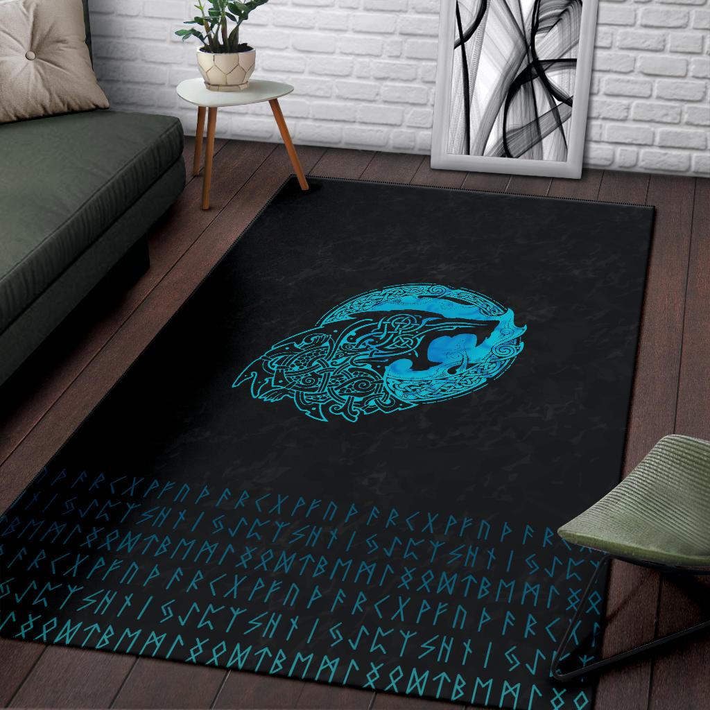 Viking Area Rug Fenrir Wolf Cyan RLT12 - Wonder Print Shop