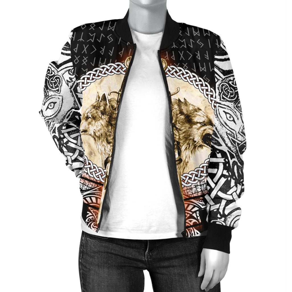 Viking Women's Bomber Jacket - Wolf and Vikings Tattoo 3D RLT12 - Wonder Print Shop