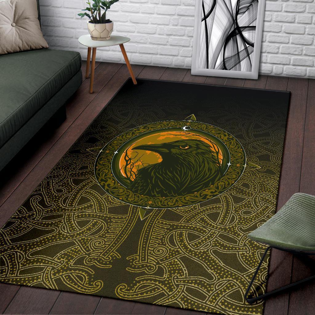 Viking Area Rug, Ethnic Odin Raven Gold RLT12 - Wonder Print Shop