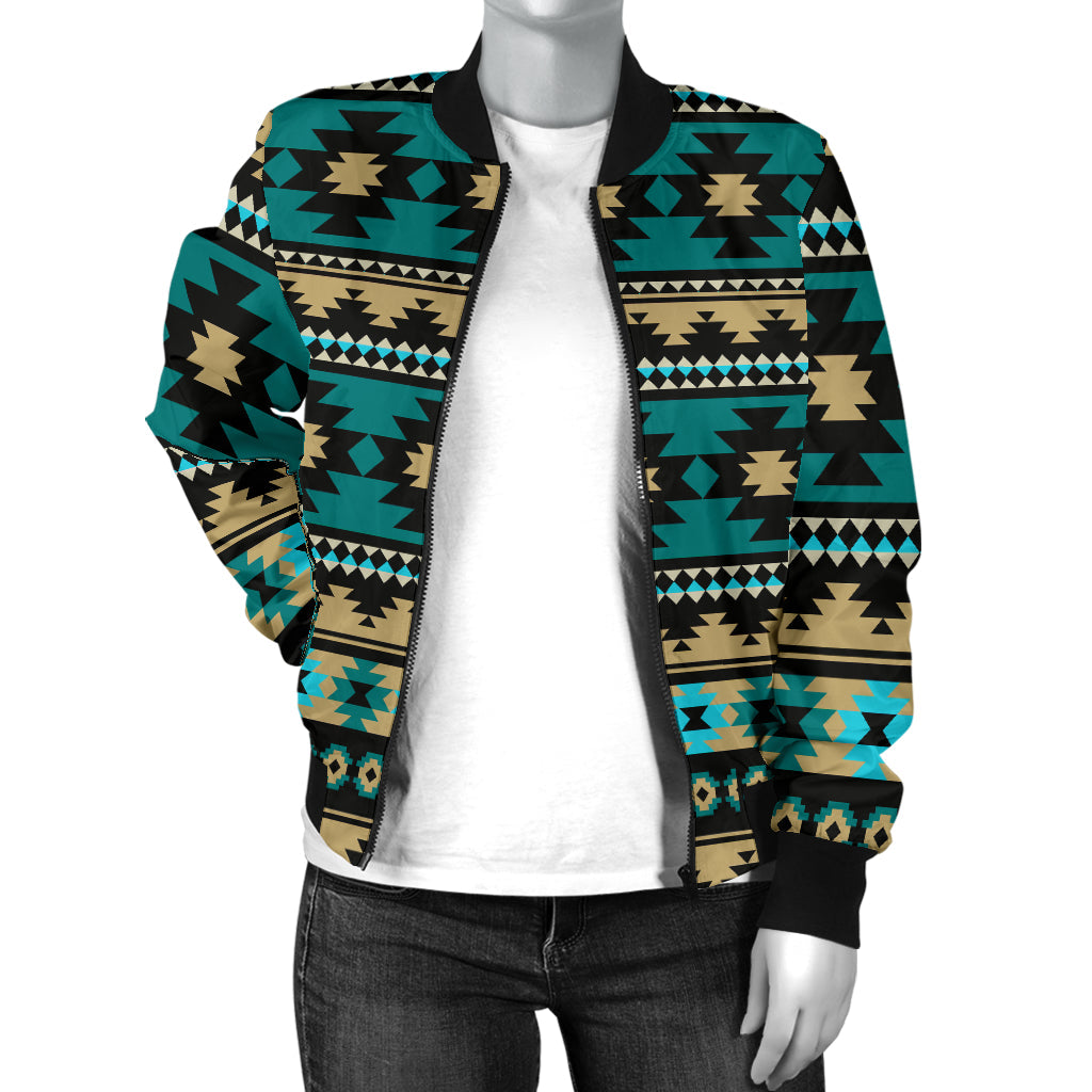 Green Ethnic Aztec Women's Bomber Jacket LT10 - Wonder Print Shop