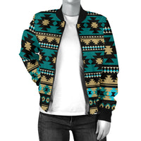 Green Ethnic Aztec Women's Bomber Jacket LT10 - Wonder Print Shop