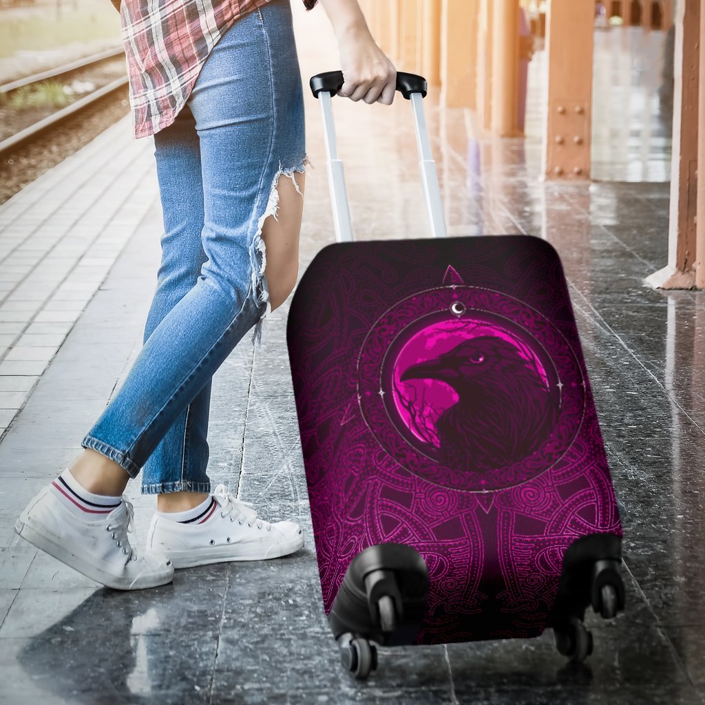 Viking Luggage Cover, Ethnic Odin Raven Pink RLT12 - Wonder Print Shop