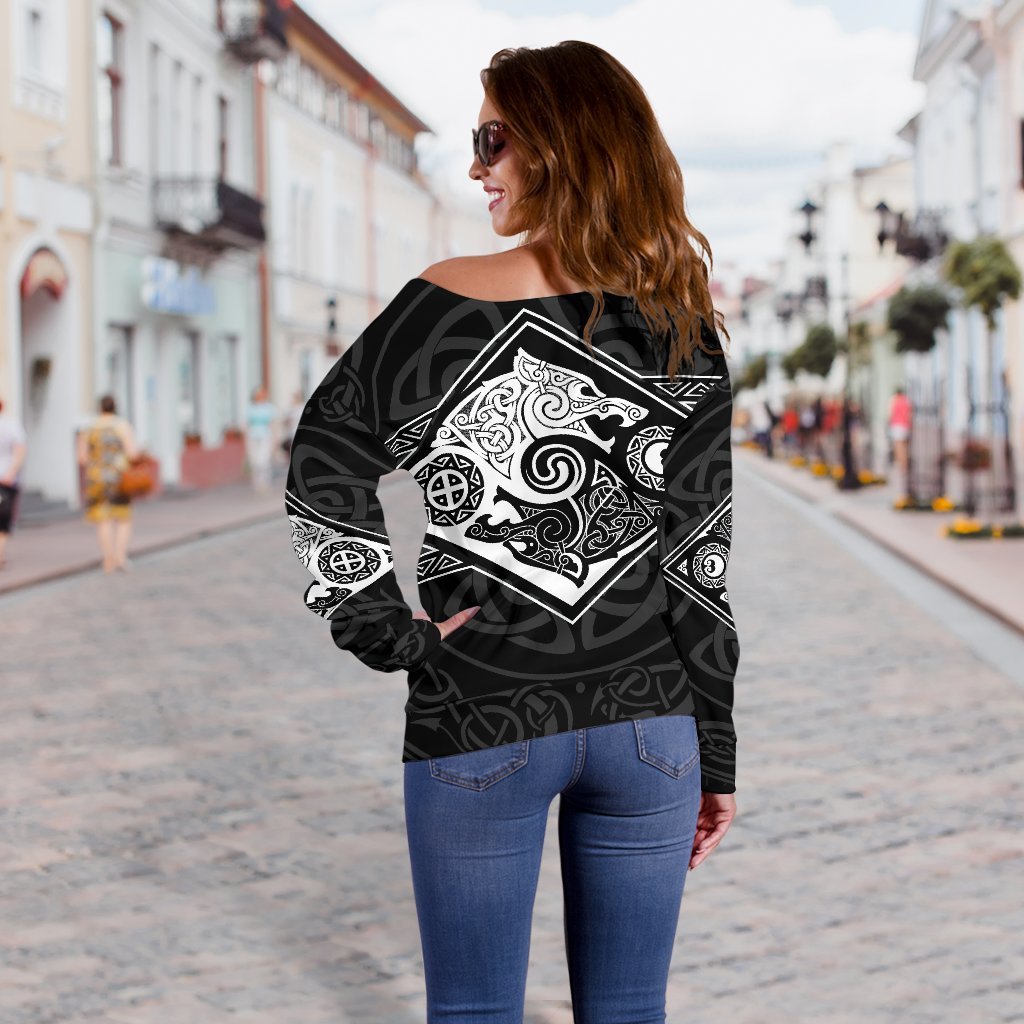 Vikings Off Shoulder Sweater The Wolves, Skoll and Hati RLT12 - Wonder Print Shop