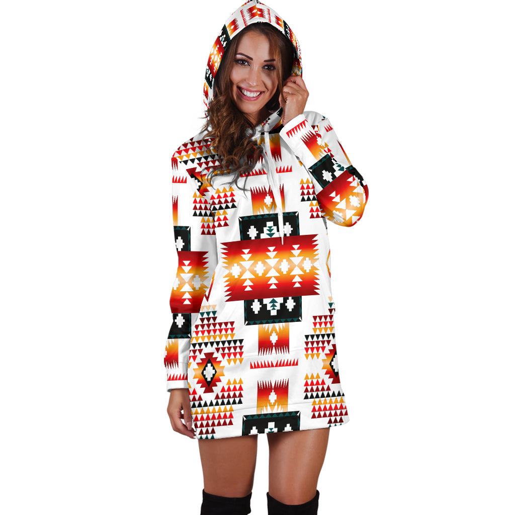 White Tribes Pattern Native American Hoodie Dress LT10 - Wonder Print Shop