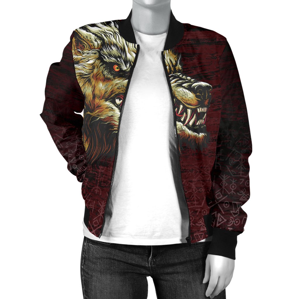 Viking Women's Bomber Jacket - Fenrir On The Blood Moon Background RLT12 - Wonder Print Shop