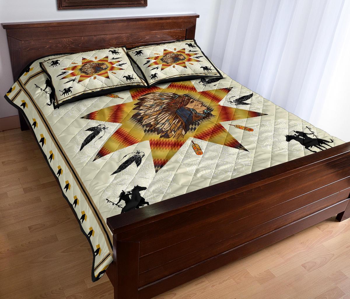 Tribe Chief and Warriors Pattern Native American Quilt Bed Set LT10 - Wonder Print Shop