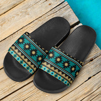green-ethnic-aztec-slide-sandals
