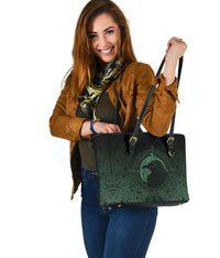 Viking Small Leather Tote Bag, Ethnic Odin Raven Green RLT12 - Wonder Print Shop