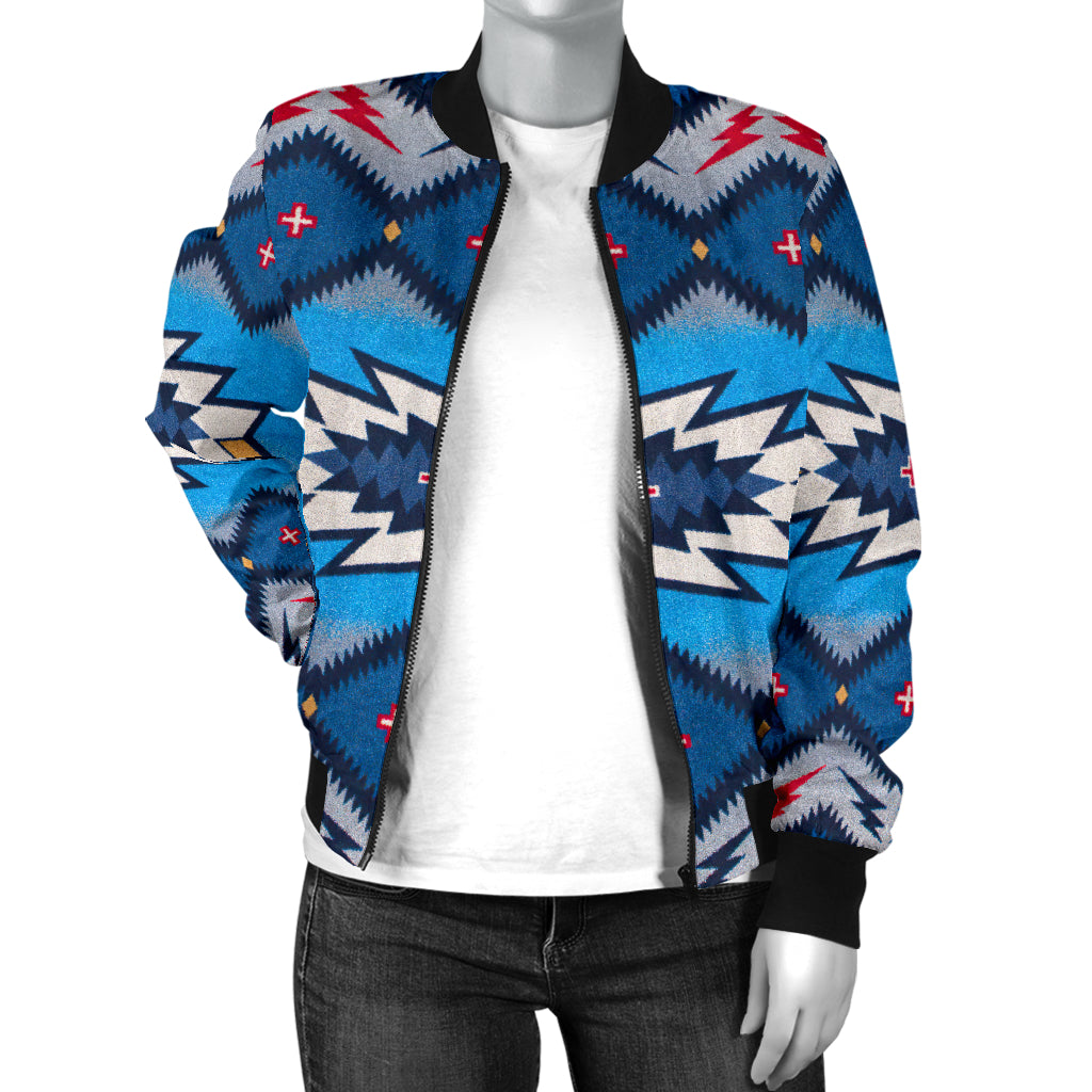 Blue Pattern American Women's Bomber Jacket LT10 - Wonder Print Shop