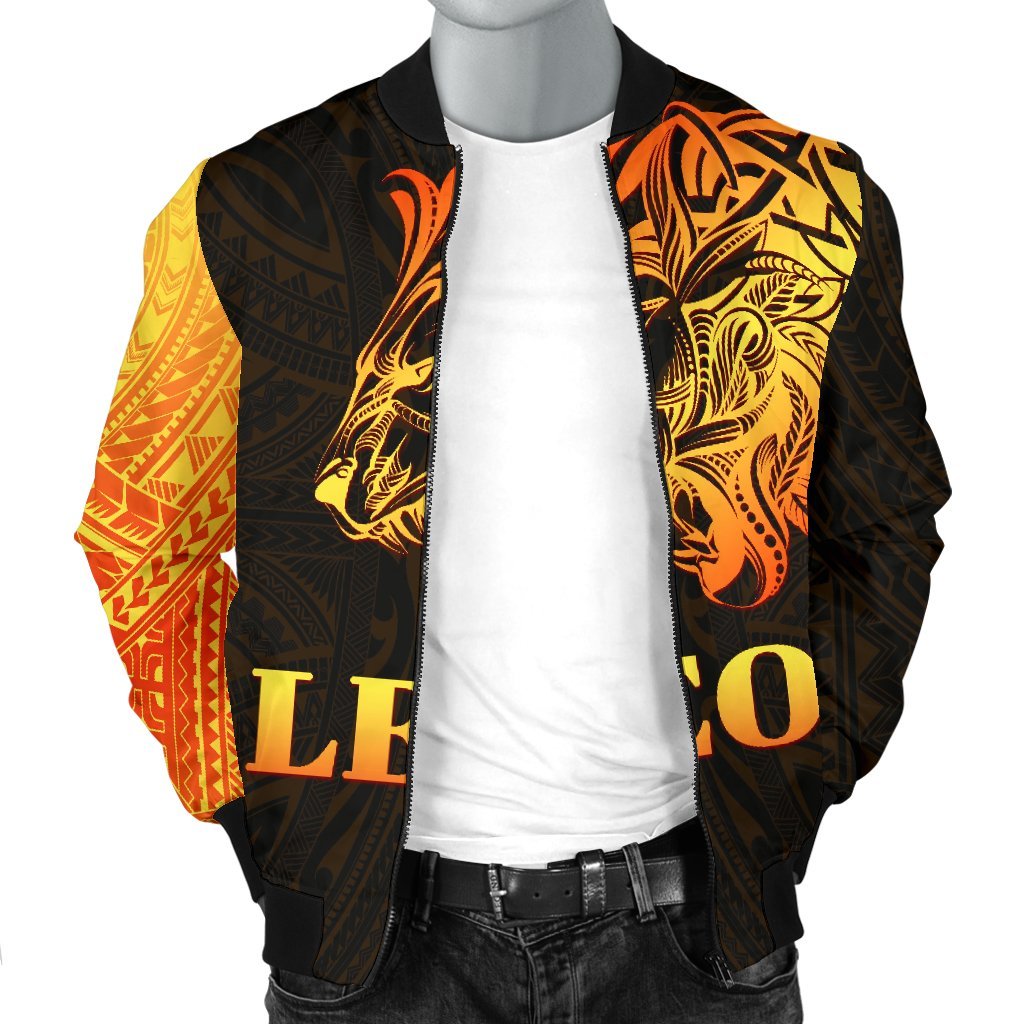 Sun In Leo Zodiac Men Bomber Jacket Polynesian Tattoo Simple - Orange Black - Wonder Print Shop
