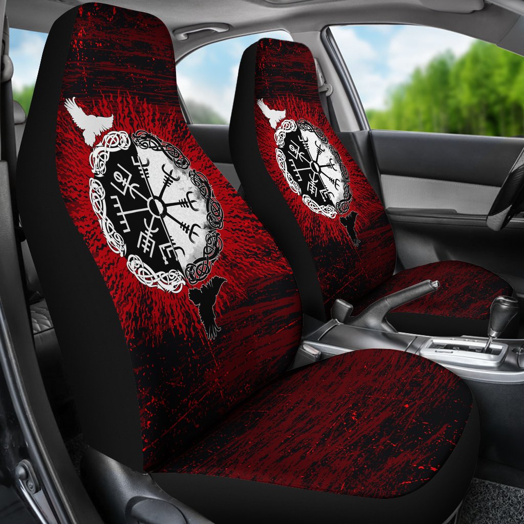 Viking Car Seat Covers Raven Of Odin and Symbol Viking On Blood Background RLT12 - Wonder Print Shop