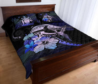 The Bahamas Quilt Bed Set - Purple Blue Marlin and Hibiscus - Wonder Print Shop