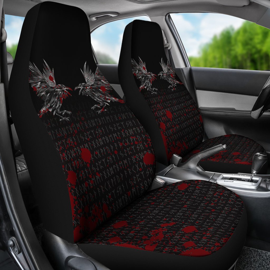 Viking Car Seat Cover Odin Huginn and Muninn Rune Blood RLT12 - Wonder Print Shop