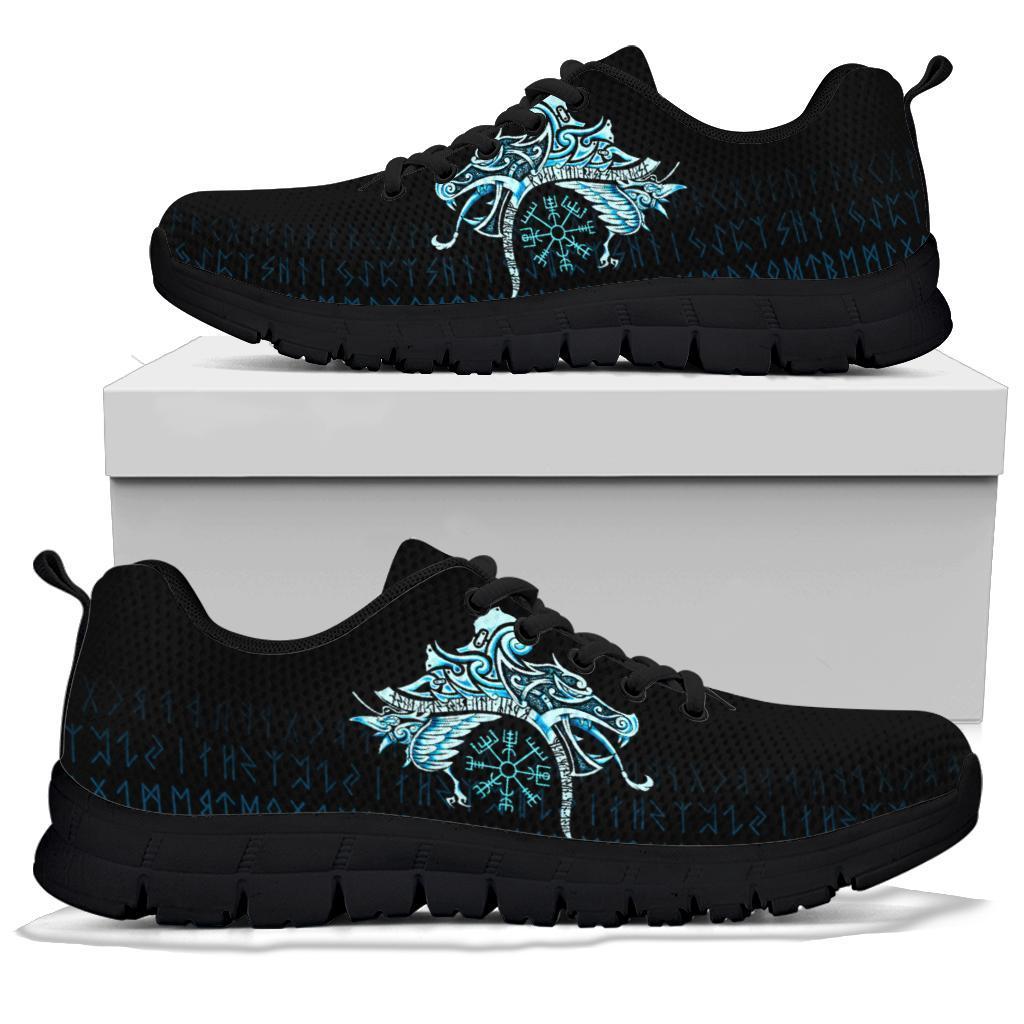 Viking Sneakers, Fenrir Raven and Vegvisir Tattoo Cyan RLT12 - Wonder Print Shop