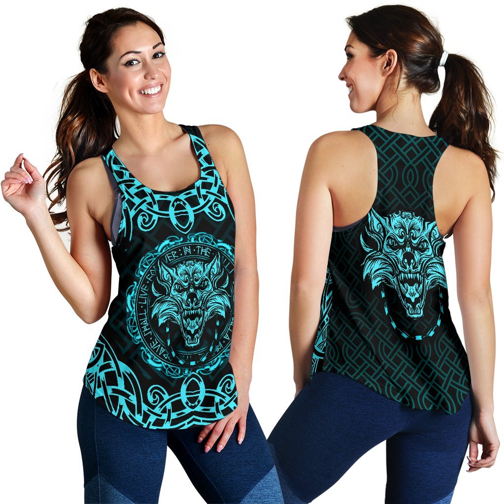 Viking Women's Racerback Tank - Fenrir Viking Cyan 3D RLT12 - Wonder Print Shop