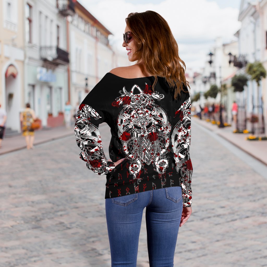 Viking Tyr Tattoo Blood Women's Off Shoulder Sweater RLT12 - Wonder Print Shop
