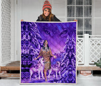 Native American Girl and Wolf Purple Premium Quilt LT10 - Wonder Print Shop