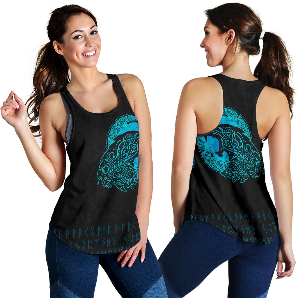 Viking Women's Racerback Tank - Fenrir Wolf Cyan RLT12 - Wonder Print Shop