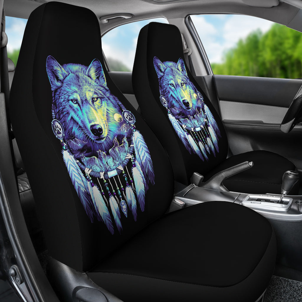 Wolf and Feathers Dream Catcher Car Seat Covers LT10 - Wonder Print Shop