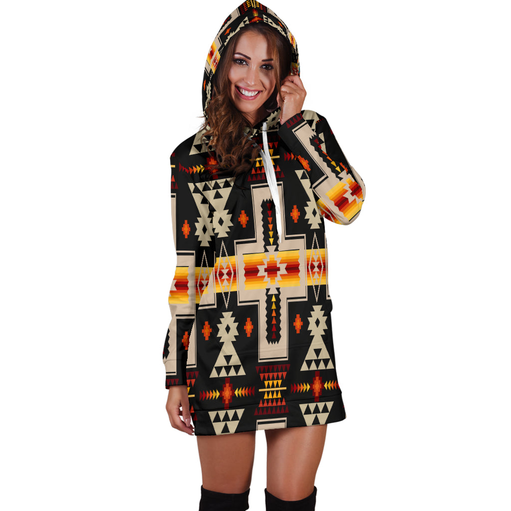 Black Tribe Design Native American Hoodie Dress LT10 - Wonder Print Shop