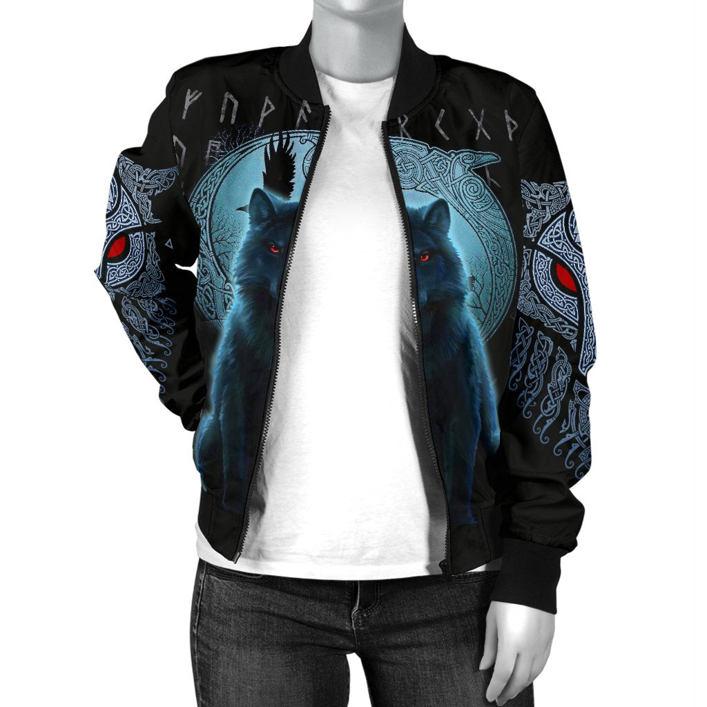 Viking Women's Bomber Jacket, Fenrir Viking Wolf and Moon RLT12 - Wonder Print Shop