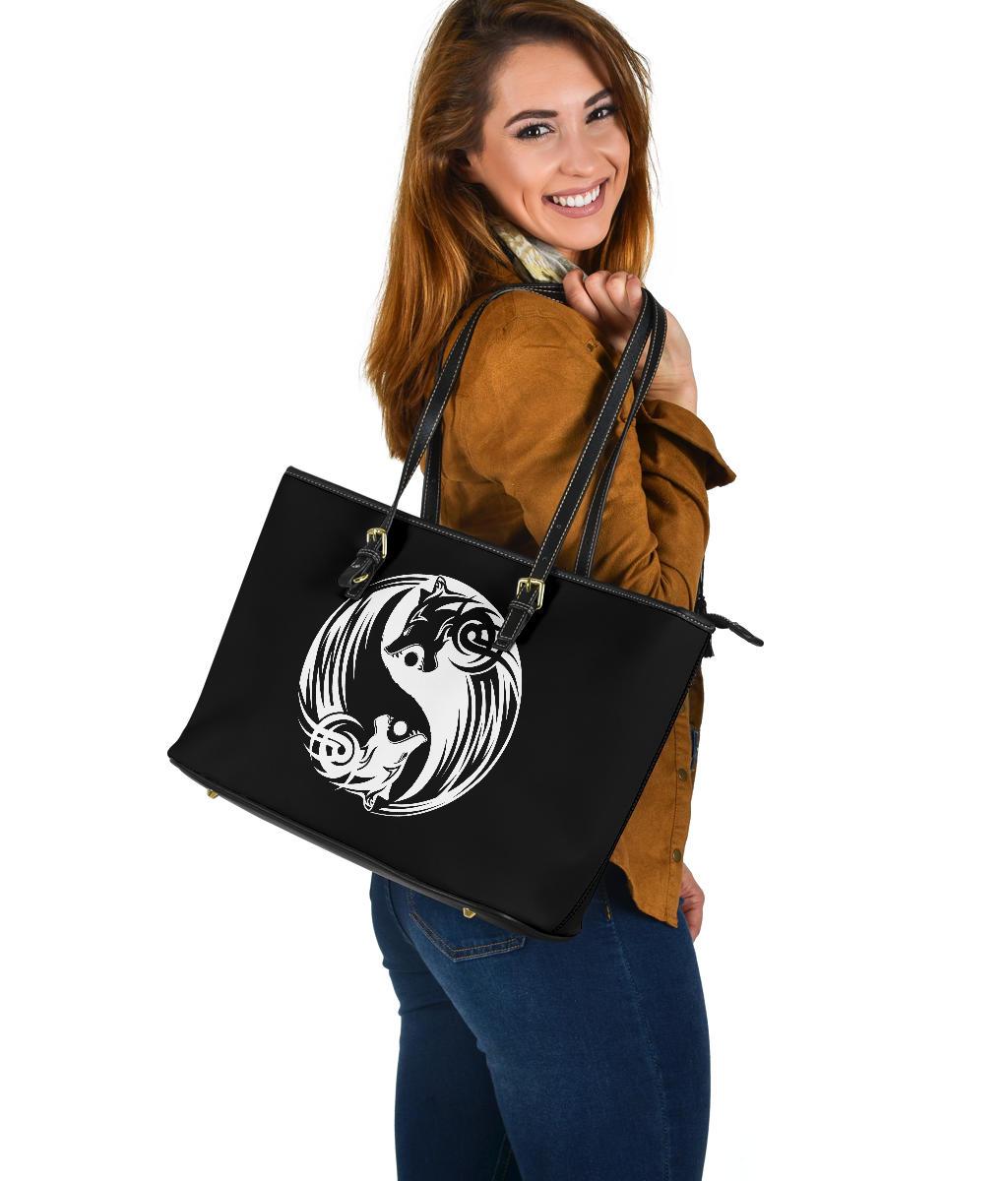 Viking Bomber Large Leather Tote Ying Yang Wolf RLT12 - Wonder Print Shop
