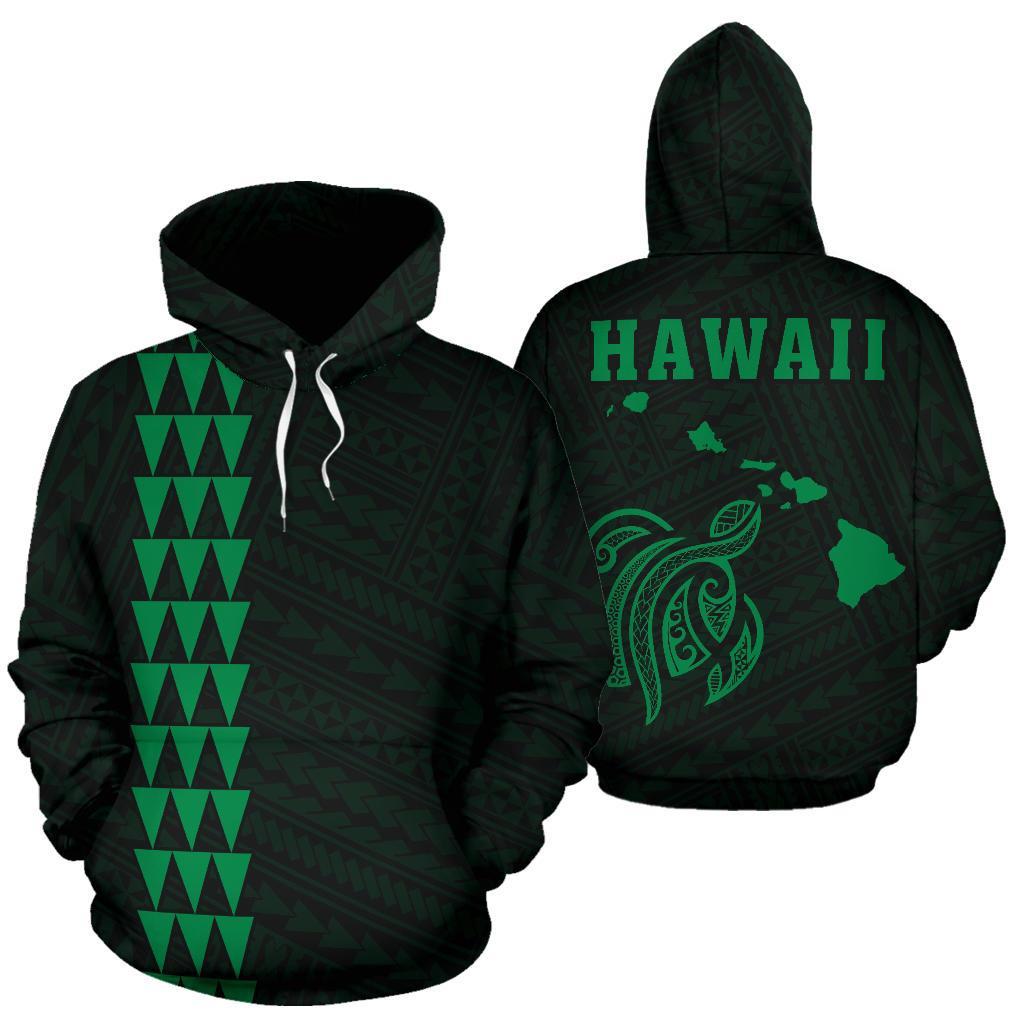 Polynesian Kakau Turtle Map Of Hawaii Hoodie Green Ver 02 - Wonder Print Shop