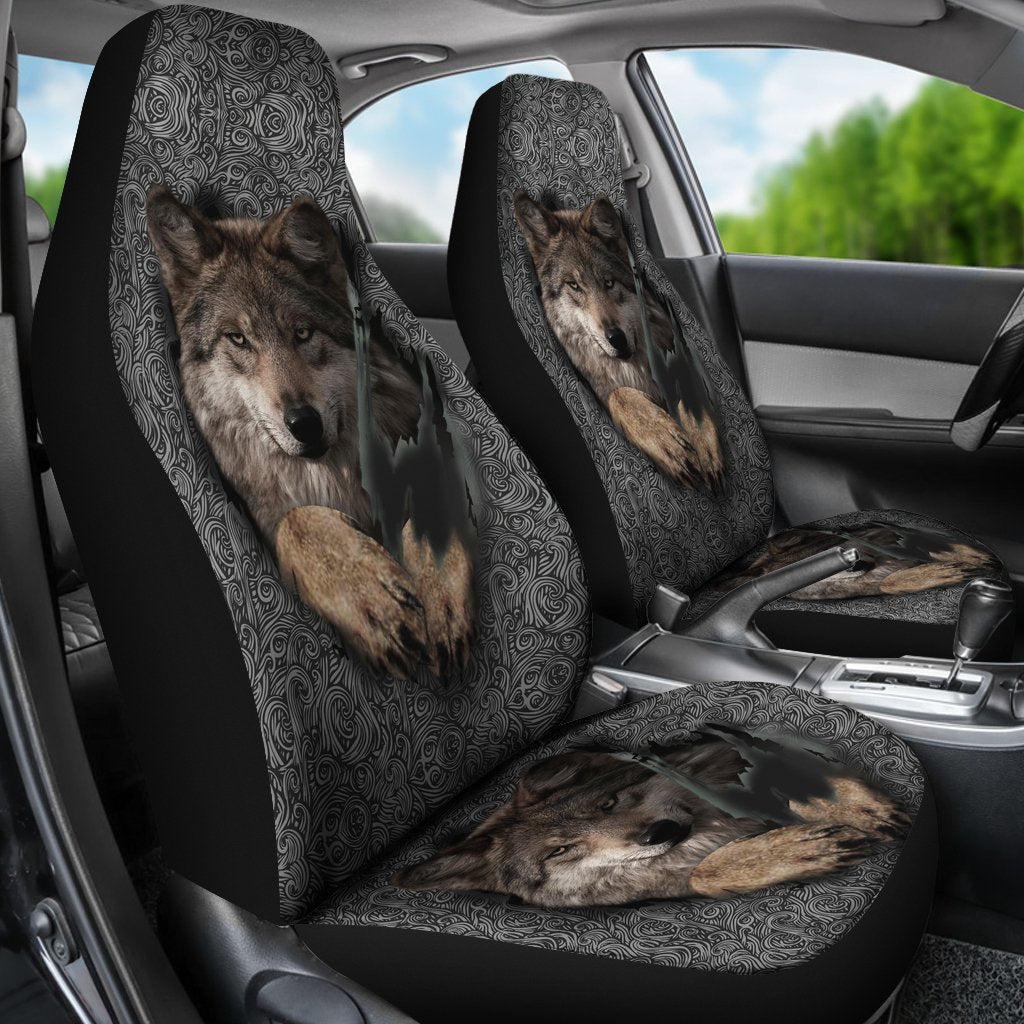 Gray Wolf Jumping Native American Car Seat Covers LT10 - Wonder Print Shop