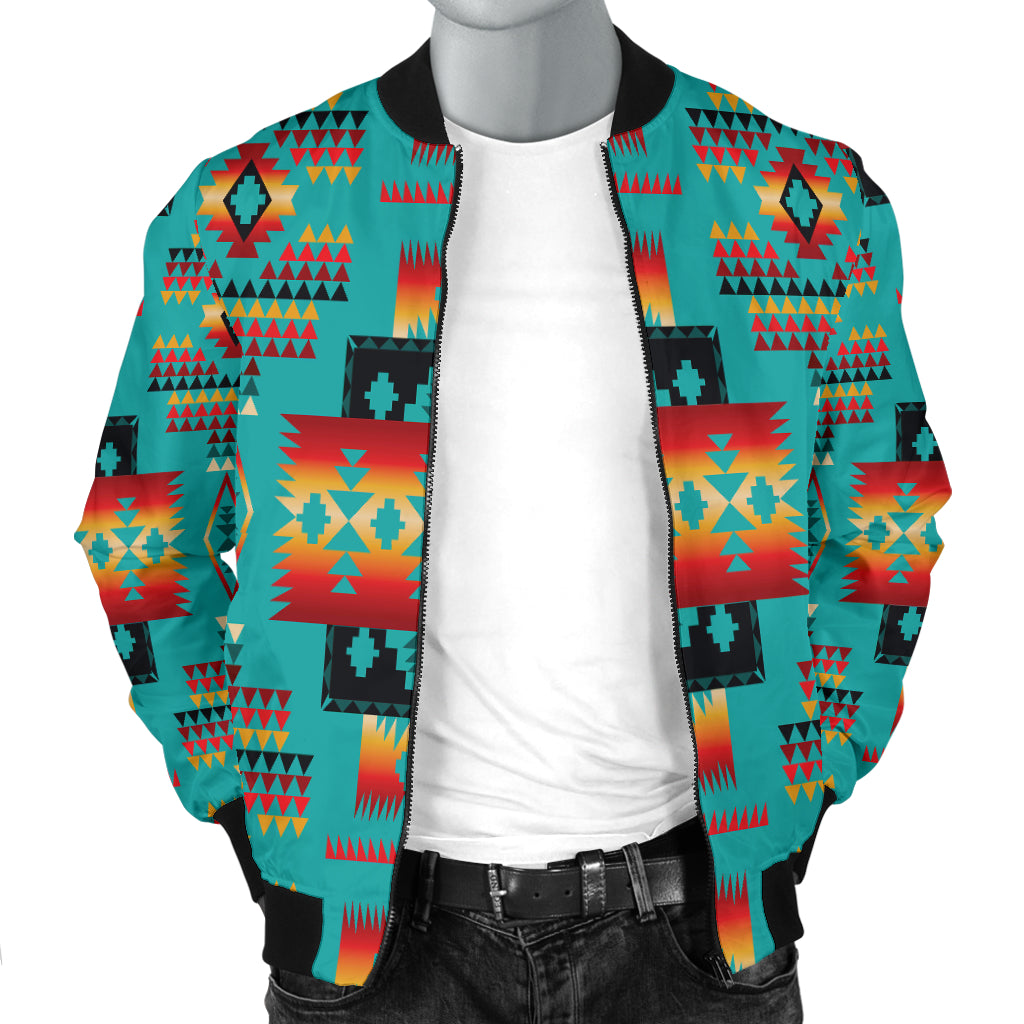 Blue Native Tribes Pattern Native American Men's Bomber Jacket LT10 - Wonder Print Shop