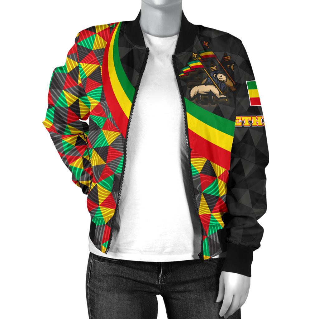 Ethiopia Women's Bomber Jacket - Ethiopia Rasta Lion - Wonder Print Shop