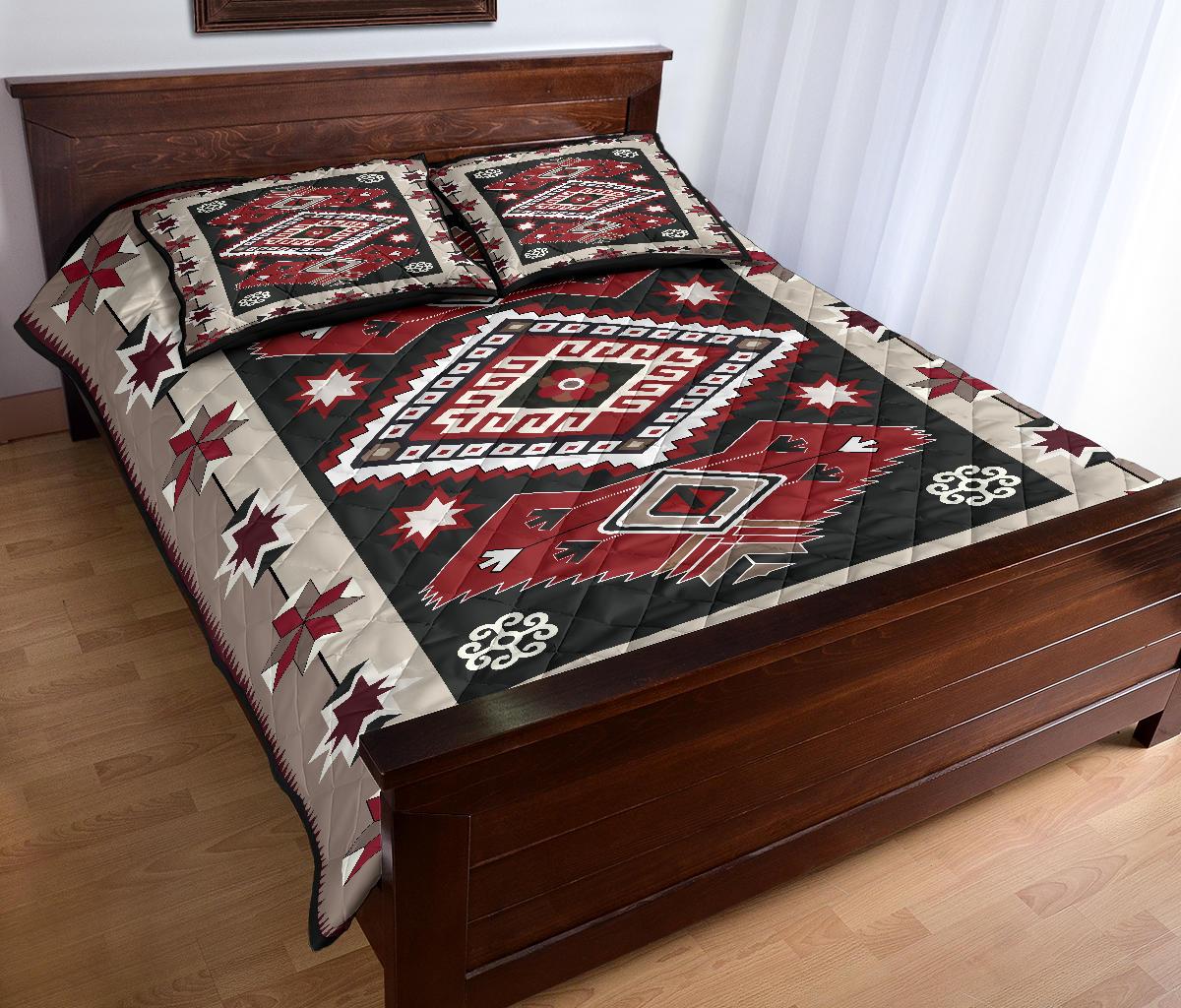 Tribal Red Brown Pattern Native American Quilt Bed Set LT10 - Wonder Print Shop