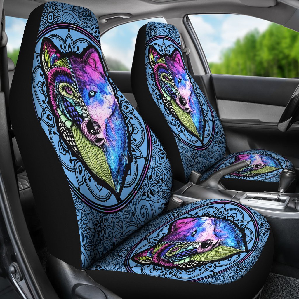2 Faces Wolves Native American Pride Car Seat Covers LT10 - Wonder Print Shop
