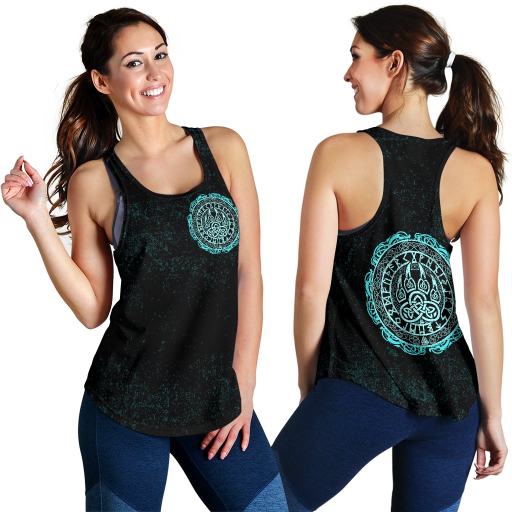 Viking Women's Racerback Tank - Viking Bear Claws Cyan Tattoo RLT12 - Wonder Print Shop