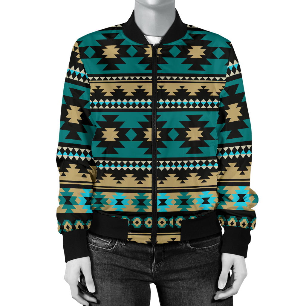 Green Ethnic Aztec Women's Bomber Jacket LT10 - Wonder Print Shop