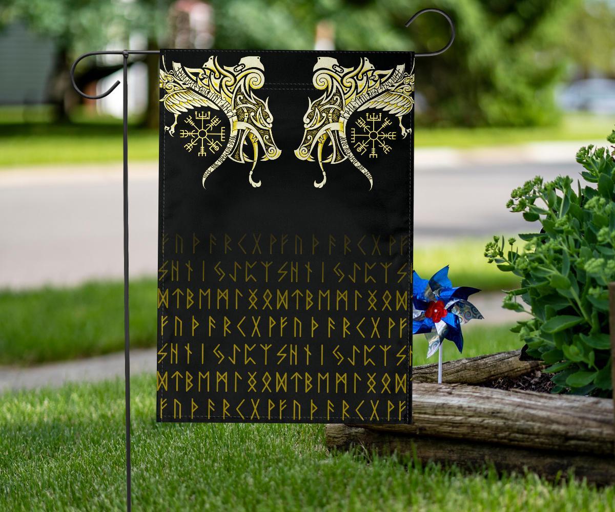 Viking Flag, Fenrir Raven and Vegvisir Tattoo Yellow RLT12 - Wonder Print Shop